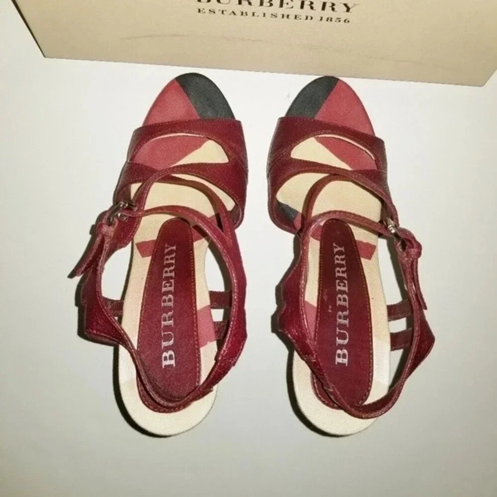 Burberry 36.5 Criss-cross Leather Platform Sandals Made‎ In Italy